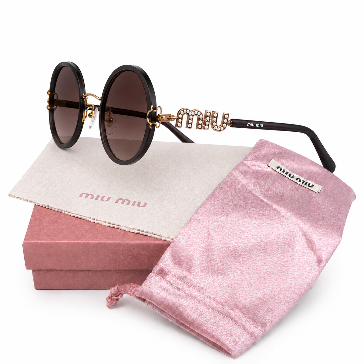 Miu Miu - Crystal Logo Round Sunglasses