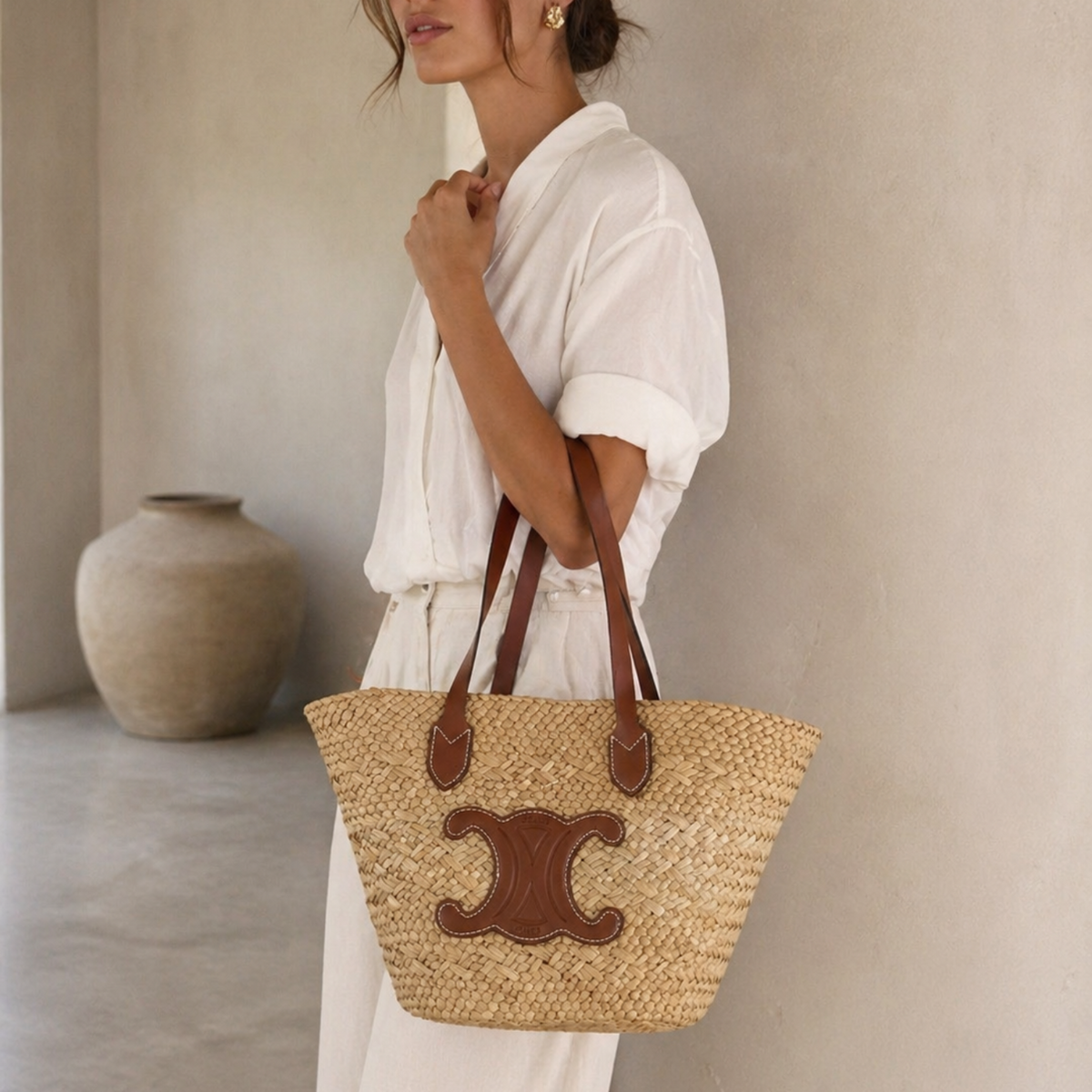 Celine Triomphe Panier – Straw Tote