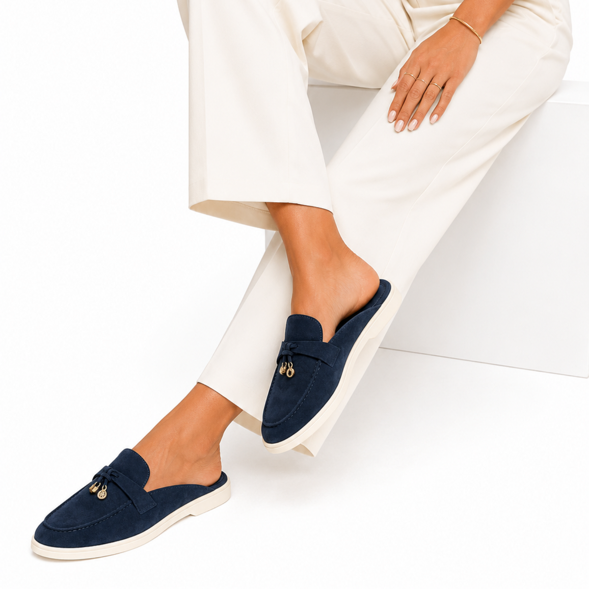 Loro Piana Open-Back Loafer - Navy Blue
