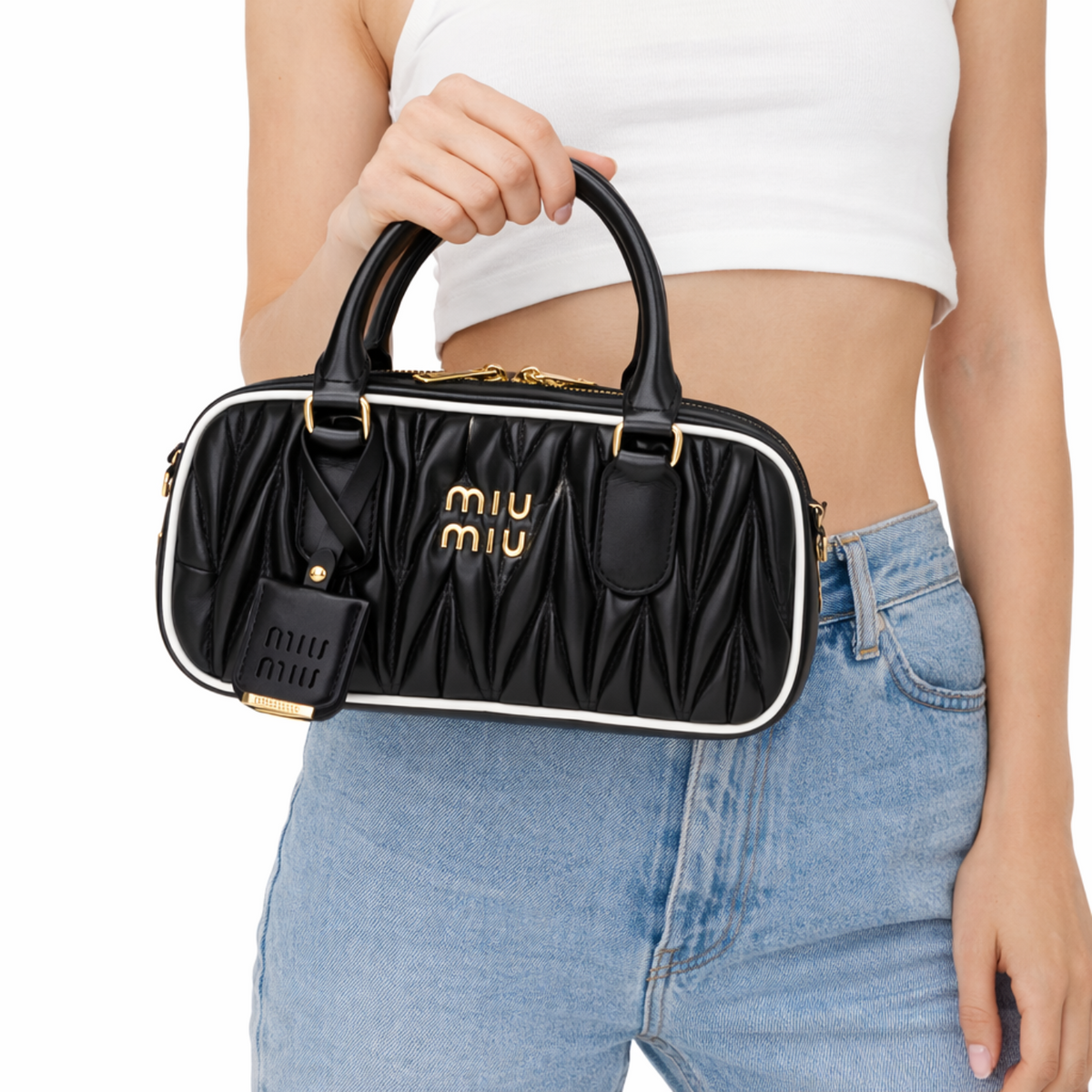 Miu Miu Matelassé Nappa Leather Top-Handle Bag – Black