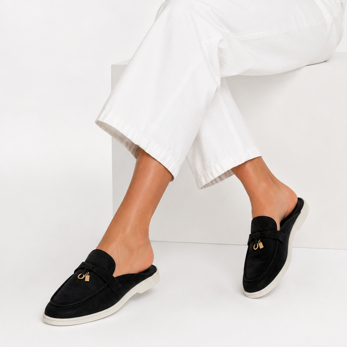 Loro Piana Open-Back Loafer- Black