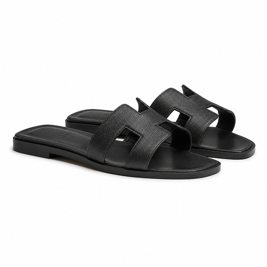 Hermes slipper oran black textured(AAA+ Quality)