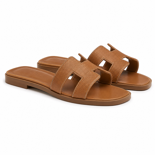 Hermes slipper oran brown textured(AAA+ Quality)