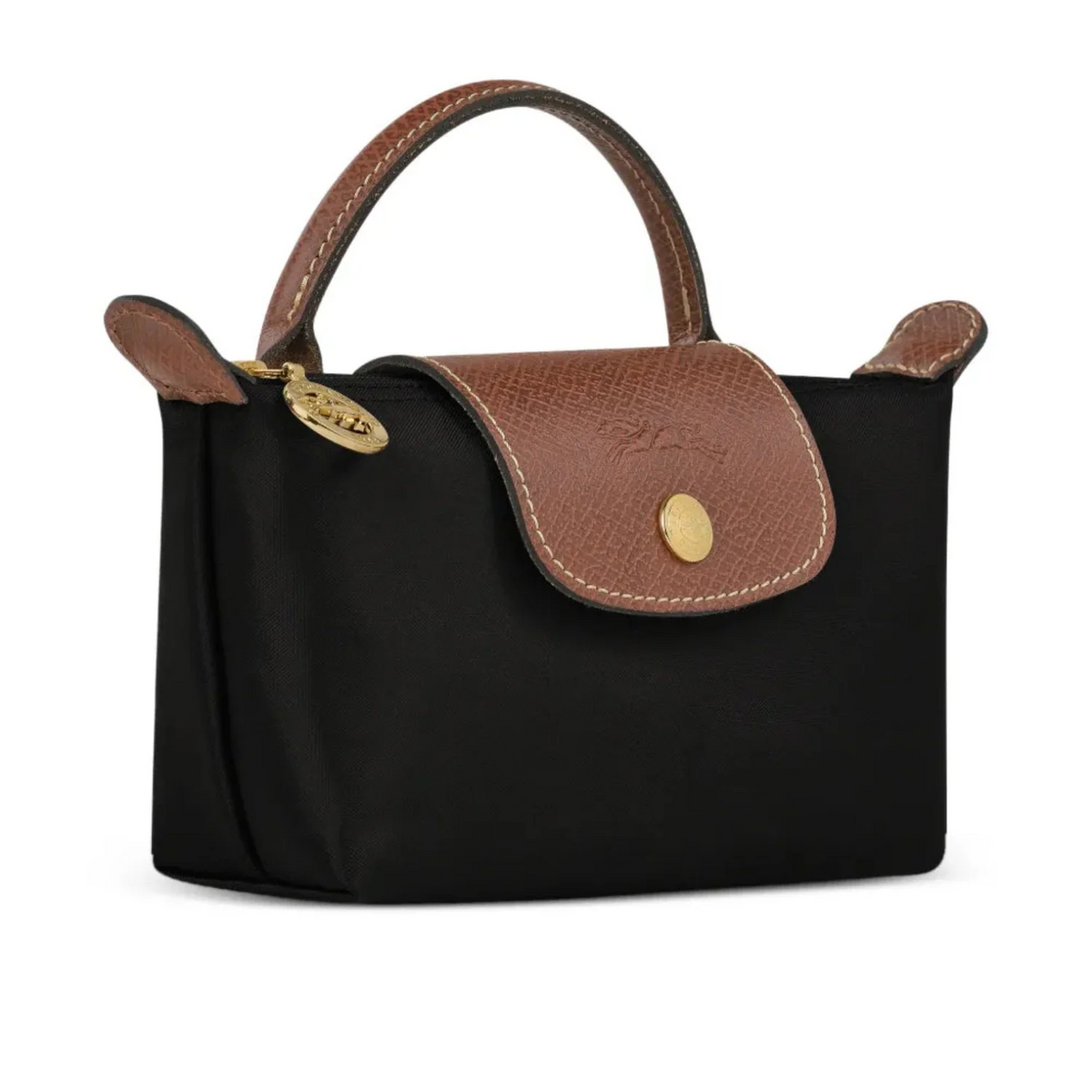 Mini Longchamp Bag - Black (Brown Handles)